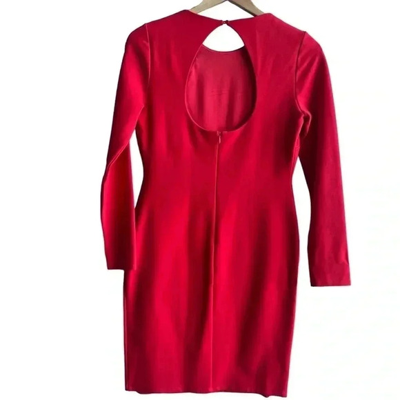 HALSTON HERITAGE | Ponte Knit Dress | Long Sleeve Cutout Keyhole Sheath Red | M - Picture 6 of 10